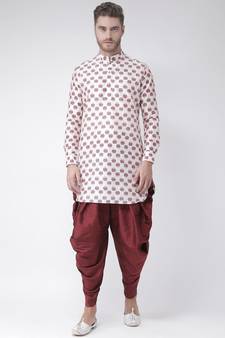 Off White Dupion Silk DEYANN Pathani Kurta and Patiala Set