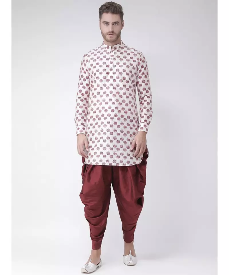 Off White Dupion Silk DEYANN Pathani Kurta and Patiala Set