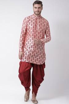 pink Dupion Silk DEYANN Pathani Kurta and Patiala Set