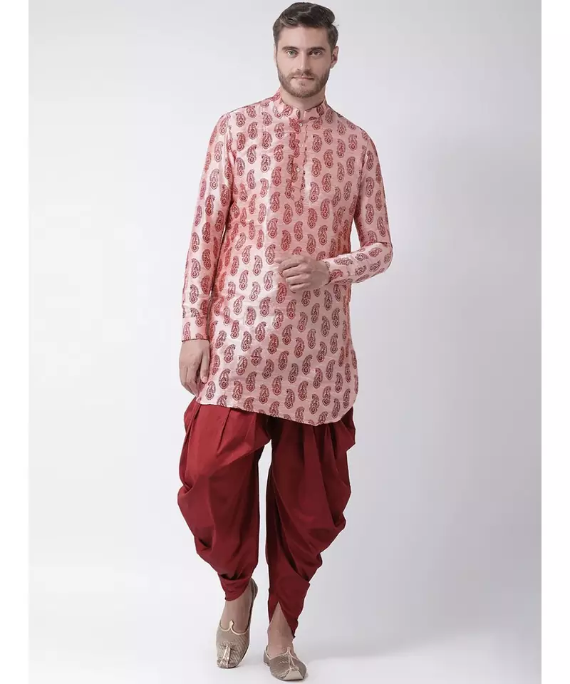 pink Dupion Silk DEYANN Pathani Kurta and Patiala Set