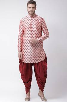 pink Dupion Silk DEYANN Pathani Kurta and Patiala Set