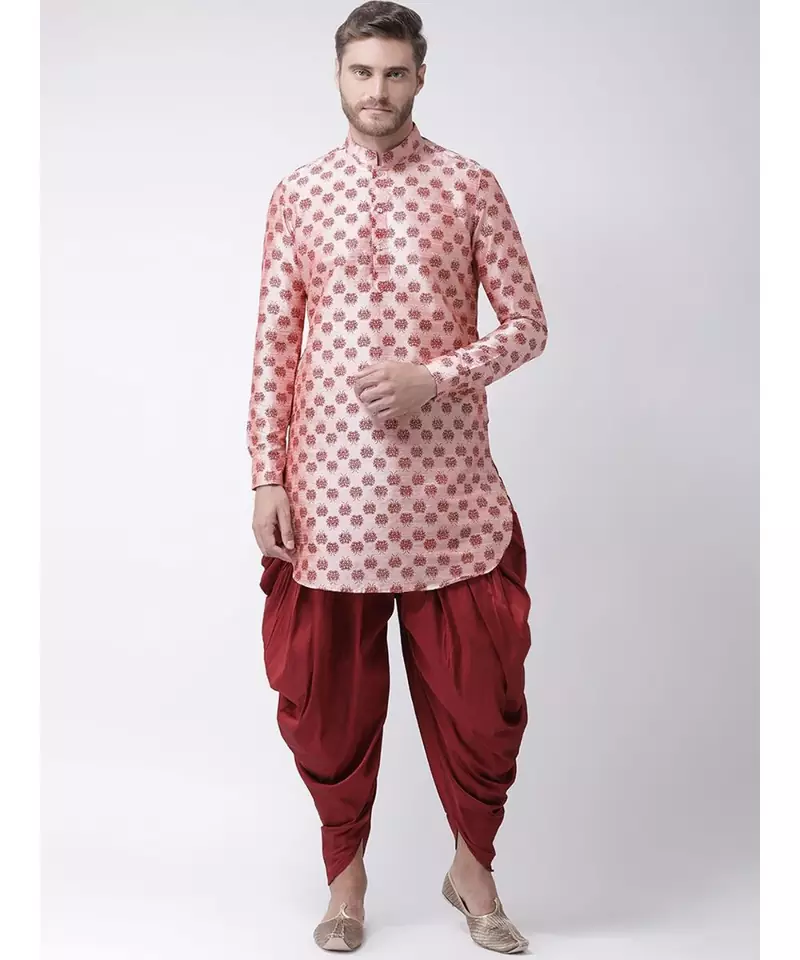 pink Dupion Silk DEYANN Pathani Kurta and Patiala Set