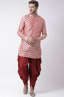 pink Dupion Silk DEYANN Pathani Kurta and Patiala Set