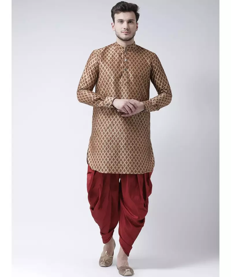 Brown Dupion Silk DEYANN Pathani Kurta and Patiala Set