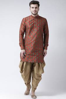 Orange Dupion Silk DEYANN Pathani Kurta and Patiala Set