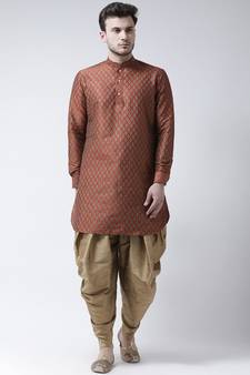 Orange Dupion Silk DEYANN Pathani Kurta and Patiala Set