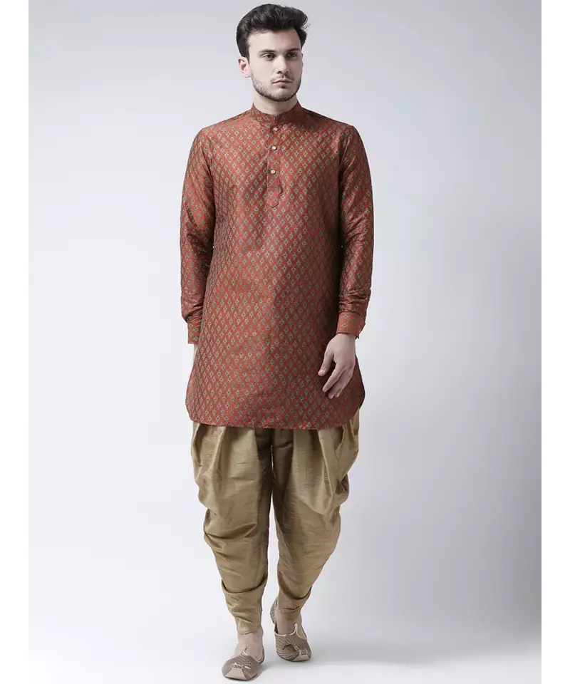 Orange Dupion Silk DEYANN Pathani Kurta and Patiala Set