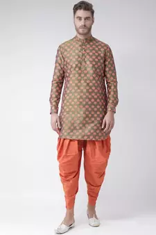Green Dupion Silk DEYANN Pathani Kurta and Patiala Set