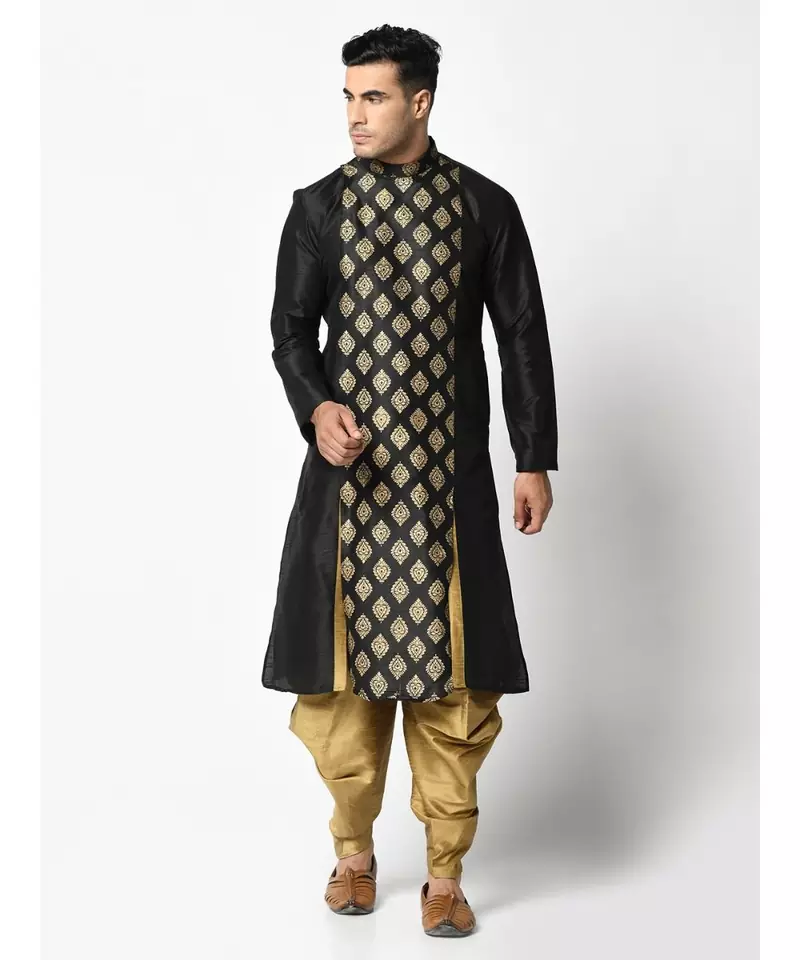 Black Dupion Silk DEYANN Kurta with Patiala set