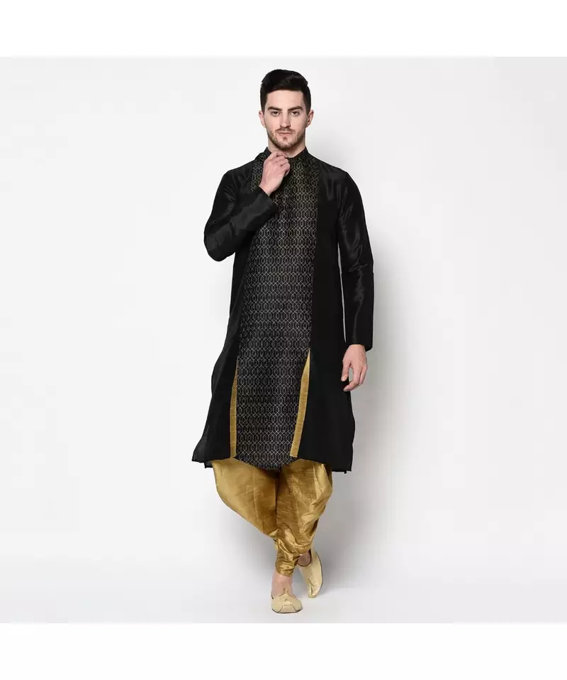 Black Dupion Silk DEYANN Kurta with Patiala set