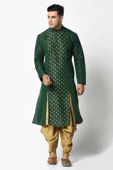 Deep Green Dupion Silk DEYANN Kurta with Patiala set