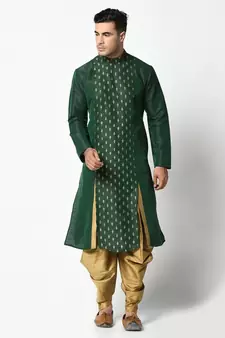 Deep Green Dupion Silk DEYANN Kurta with Patiala set