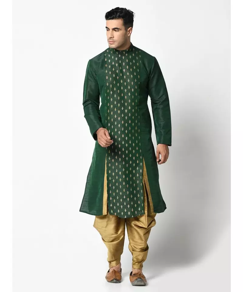 Deep Green Dupion Silk DEYANN Kurta with Patiala set