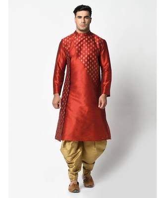 Red Dupion Silk DEYANN Kurta with Patiala set 1