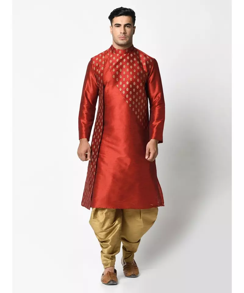 Red Dupion Silk DEYANN Kurta with Patiala set