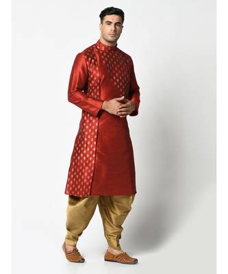 Red Dupion Silk DEYANN Kurta with Patiala set 3