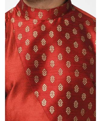 Red Dupion Silk DEYANN Kurta with Patiala set 5