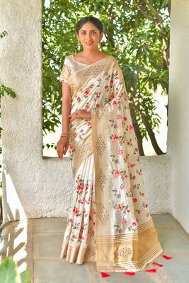 Blue woven linen saree with blouse 1