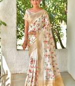 Blue woven linen saree with blouse