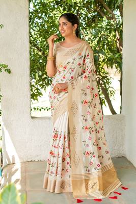 Blue woven linen saree with blouse 3