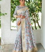 Grey woven linen saree with blouse
