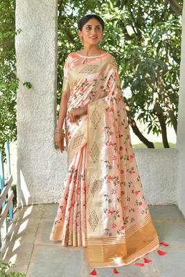 Olive woven cotton silk saree with blouse 1
