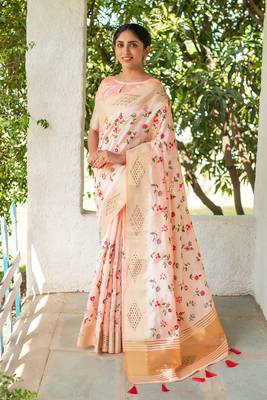 Olive woven cotton silk saree with blouse 3