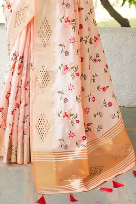 Olive woven cotton silk saree with blouse 4