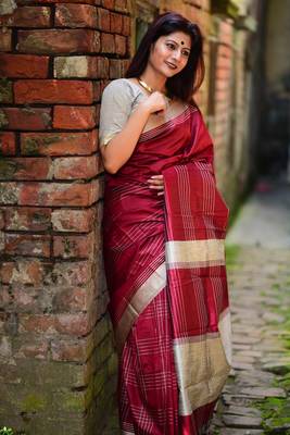 Copper woven tussar silk saree with blouse 2
