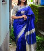 Grey printed tussar saree with blouse