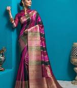 Teal woven kanchipuram silk saree with blouse