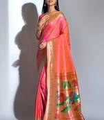 Maroon woven kanchipuram silk saree with blouse
