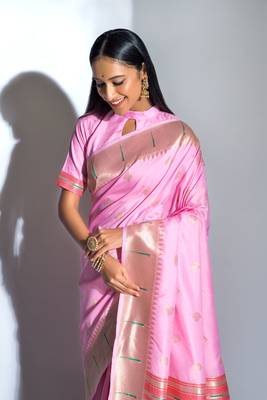 Light green woven cotton saree with blouse 2