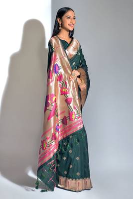 Blue woven tussar silk saree with blouse 1