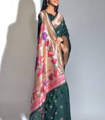 Blue woven tussar silk saree with blouse