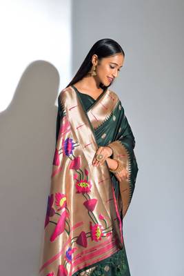 Blue woven tussar silk saree with blouse 2