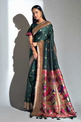 Blue woven tussar silk saree with blouse 4