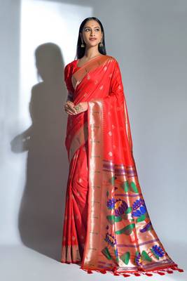 Yellow woven paithani silk saree with blouse 1