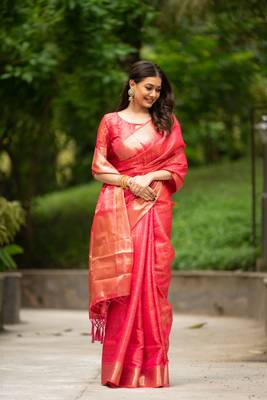 Sea green woven linen saree with blouse 1