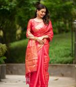 Sea green woven linen saree with blouse