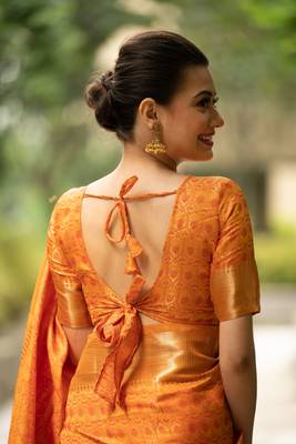 Wine woven raw silk saree with blouse 4
