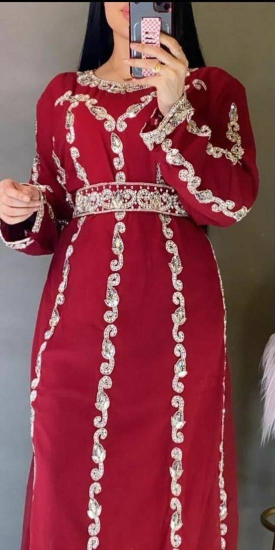 Dubai Moroccan Kaftan Farasha Hand Zari work Abaya jalabiya Jilbab Long Sleeve Islamic Dress