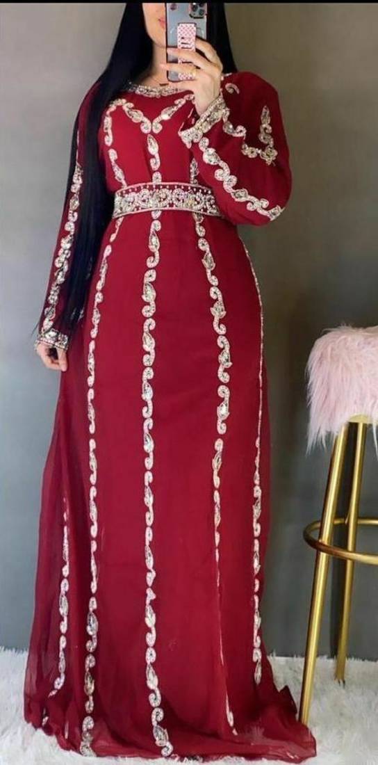 Dubai Moroccan Kaftan Farasha Hand Zari work Abaya jalabiya Jilbab Long Sleeve Islamic Dress