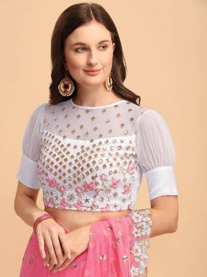 Pink Net Sequin Embroidered Ruffled Saree with Blosue Piece 5