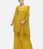 Yellow Faux Georgette Embroidered Semi-Stitched Top Sharara Dupatta