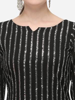 Black Faux Georgette Embroidered Semi-Stitched Top Palazzo Dupatta 4
