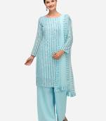 Sky Blue Faux Georgette Embroidered Semi-Stitched Top Palazzo Dupatta