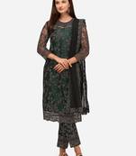 Black and Green Net Embroidered Un-Stitched Dress Material