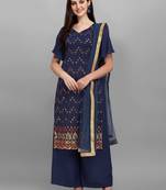Blue Faux Georgette Embroidered Top Palazzo Dupatta