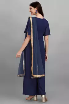 Blue Faux Georgette Embroidered Top Palazzo Dupatta